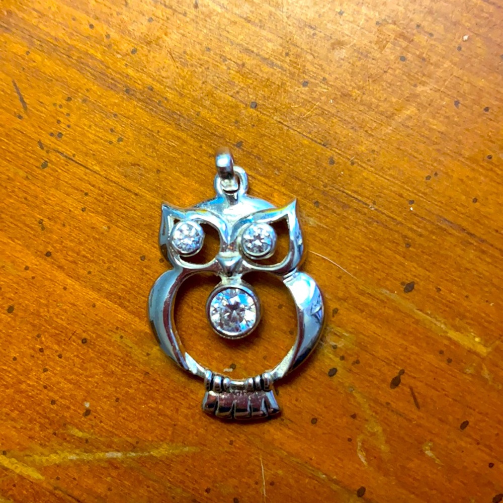 Diamond Silver Owl Necklace Charm
